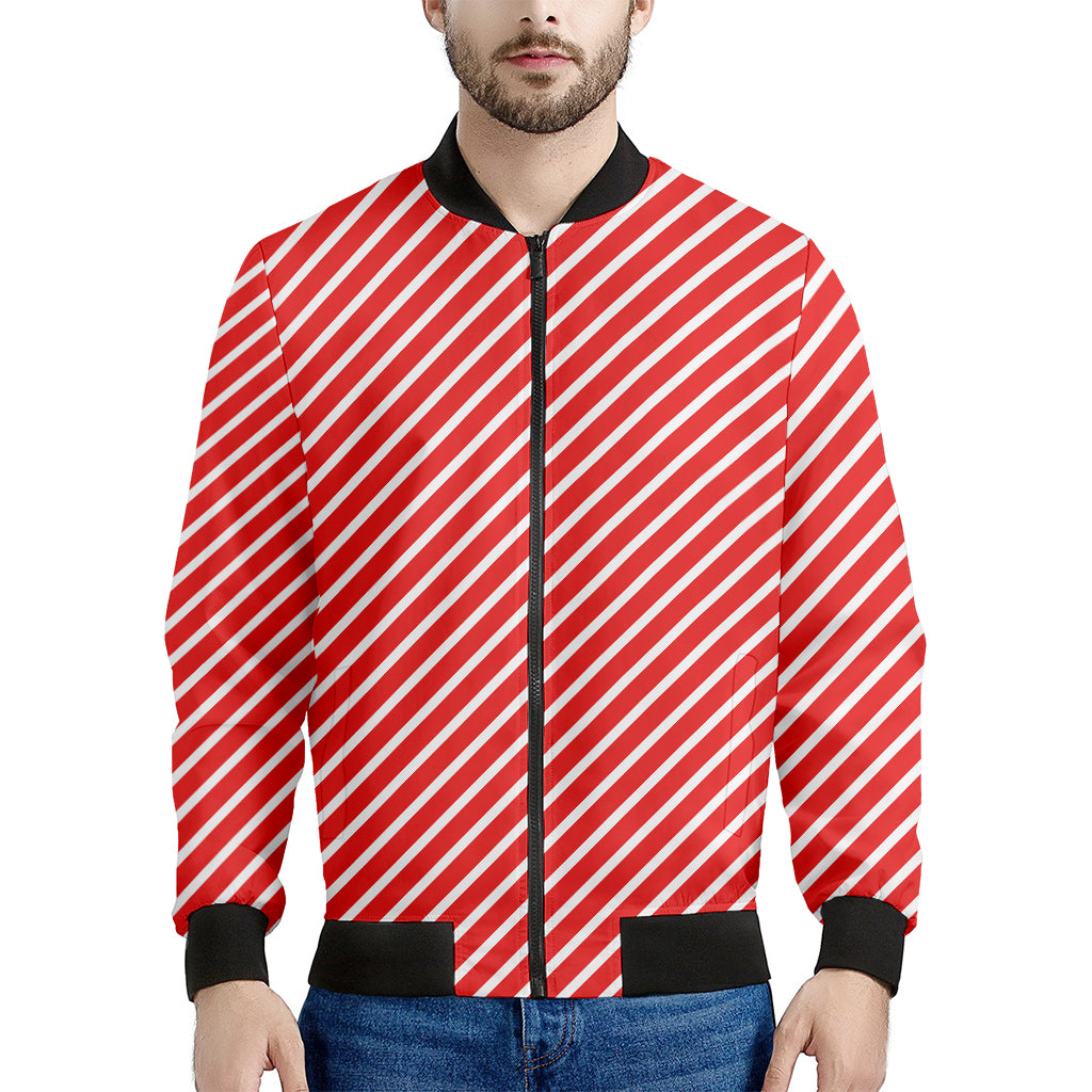 Red And White Candy Cane Pattern Print Men's Bomber Jacket