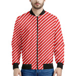 Red And White Candy Cane Pattern Print Men's Bomber Jacket