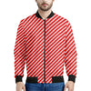 Red And White Candy Cane Pattern Print Men's Bomber Jacket