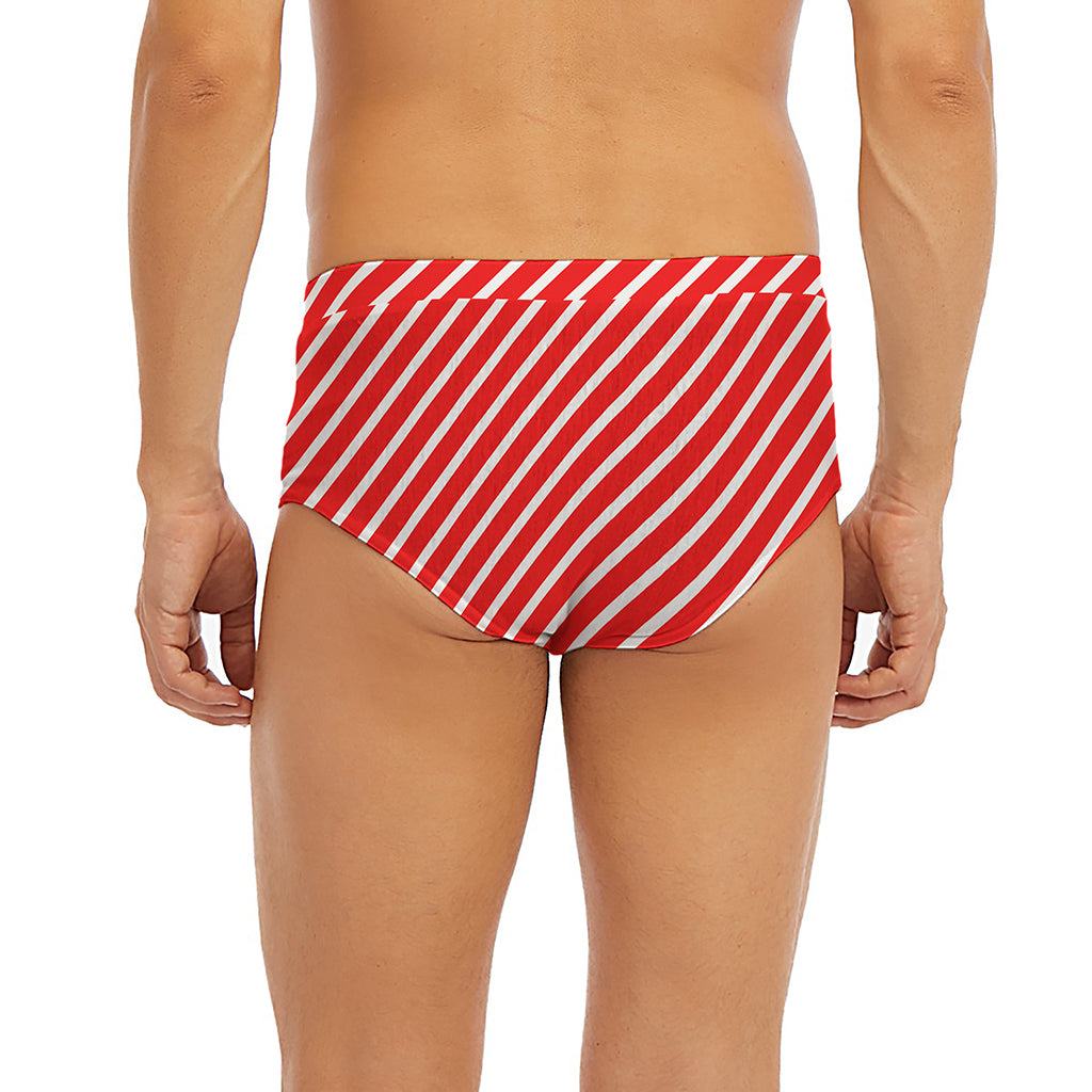 Red And White Candy Cane Pattern Print Men's Briefs