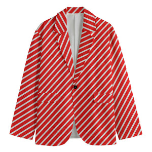 Red And White Candy Cane Pattern Print Men's Cotton Blazer