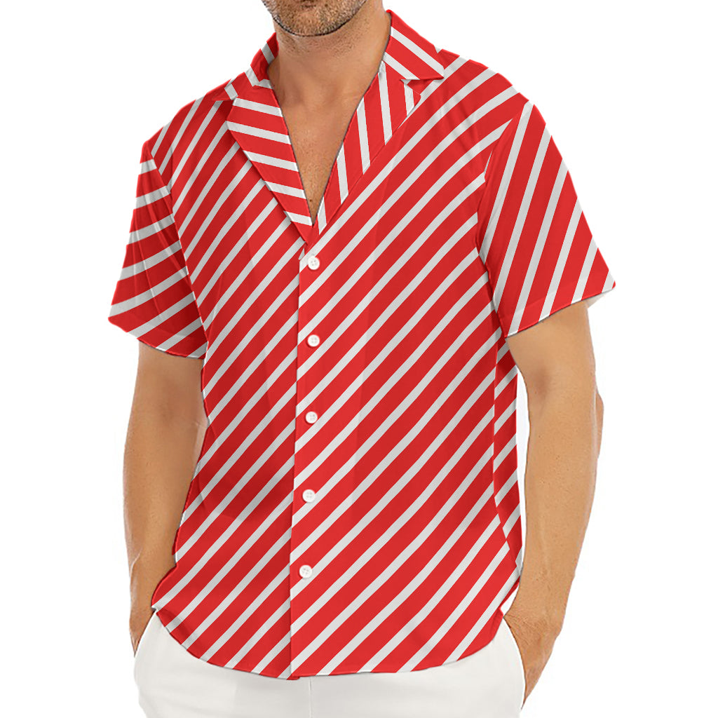 Red And White Candy Cane Pattern Print Men's Deep V-Neck Shirt