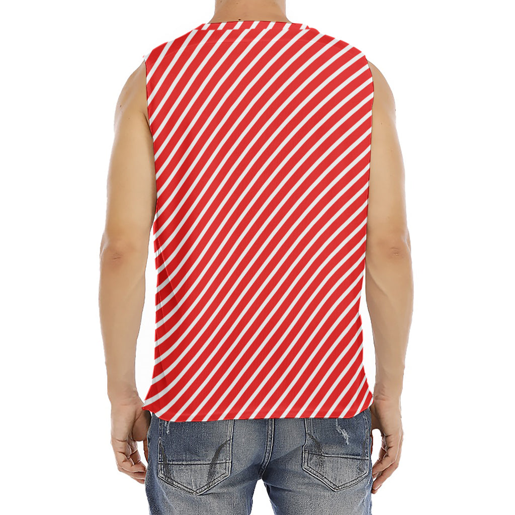 Red And White Candy Cane Pattern Print Men's Fitness Tank Top