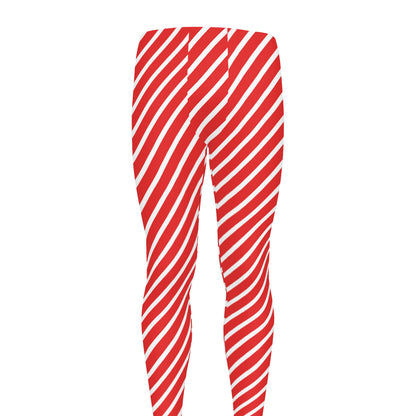 Red And White Candy Cane Pattern Print Men's leggings