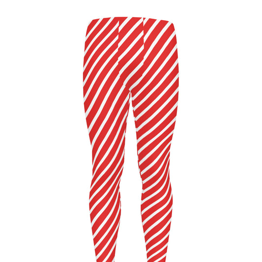 Red And White Candy Cane Pattern Print Men's leggings