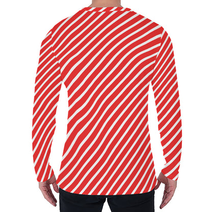 Red And White Candy Cane Pattern Print Men's Long Sleeve T-Shirt