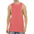 Red And White Candy Cane Pattern Print Men's Muscle Tank Top