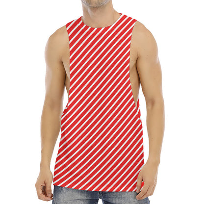 Red And White Candy Cane Pattern Print Men's Muscle Tank Top
