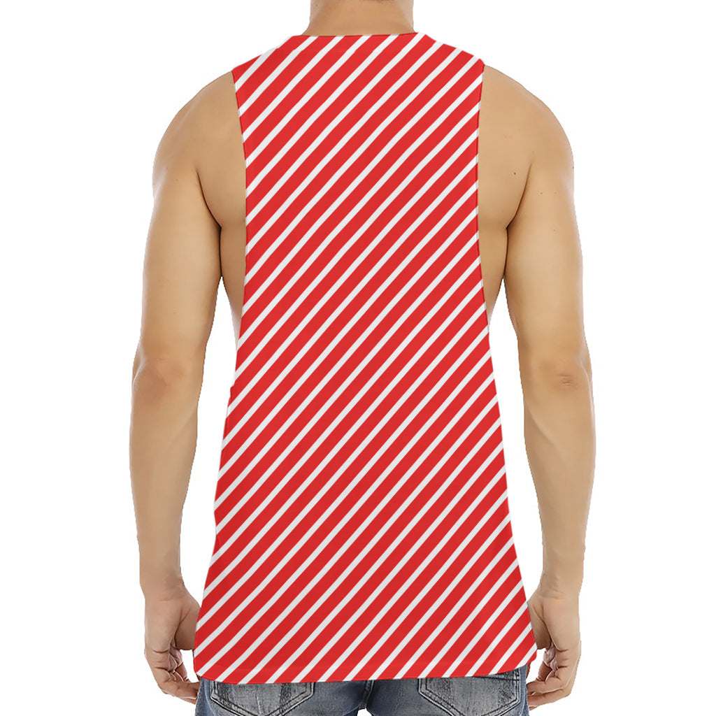 Red And White Candy Cane Pattern Print Men's Muscle Tank Top
