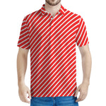 Red And White Candy Cane Pattern Print Men's Polo Shirt