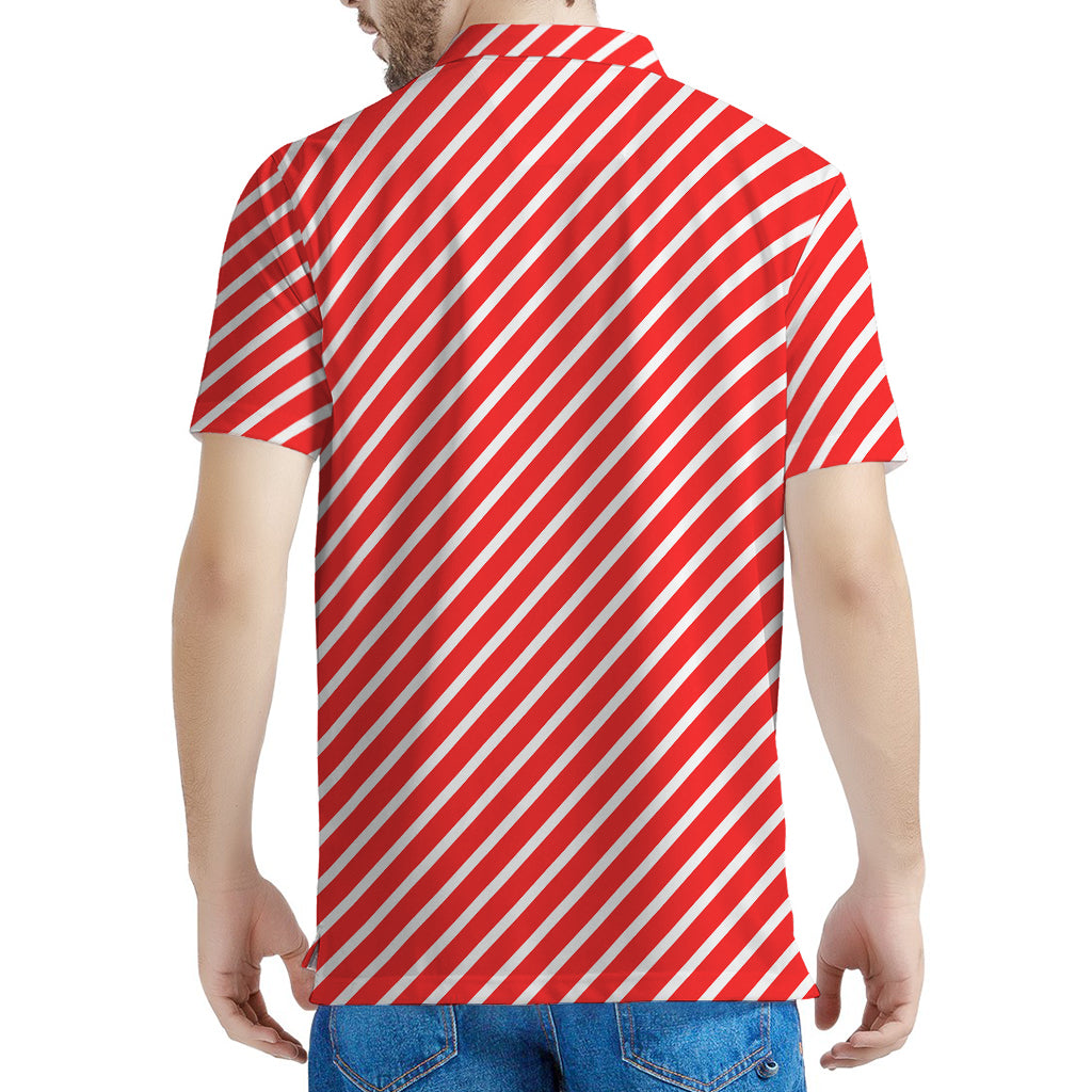 Red And White Candy Cane Pattern Print Men's Polo Shirt