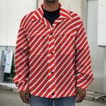 Red And White Candy Cane Pattern Print Men's Shirt Jacket