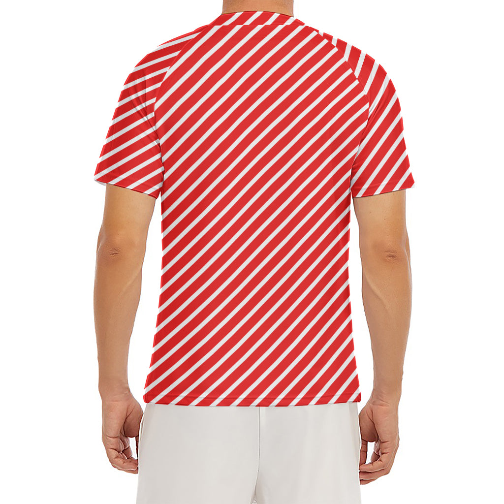 Red And White Candy Cane Pattern Print Men's Short Sleeve Rash Guard