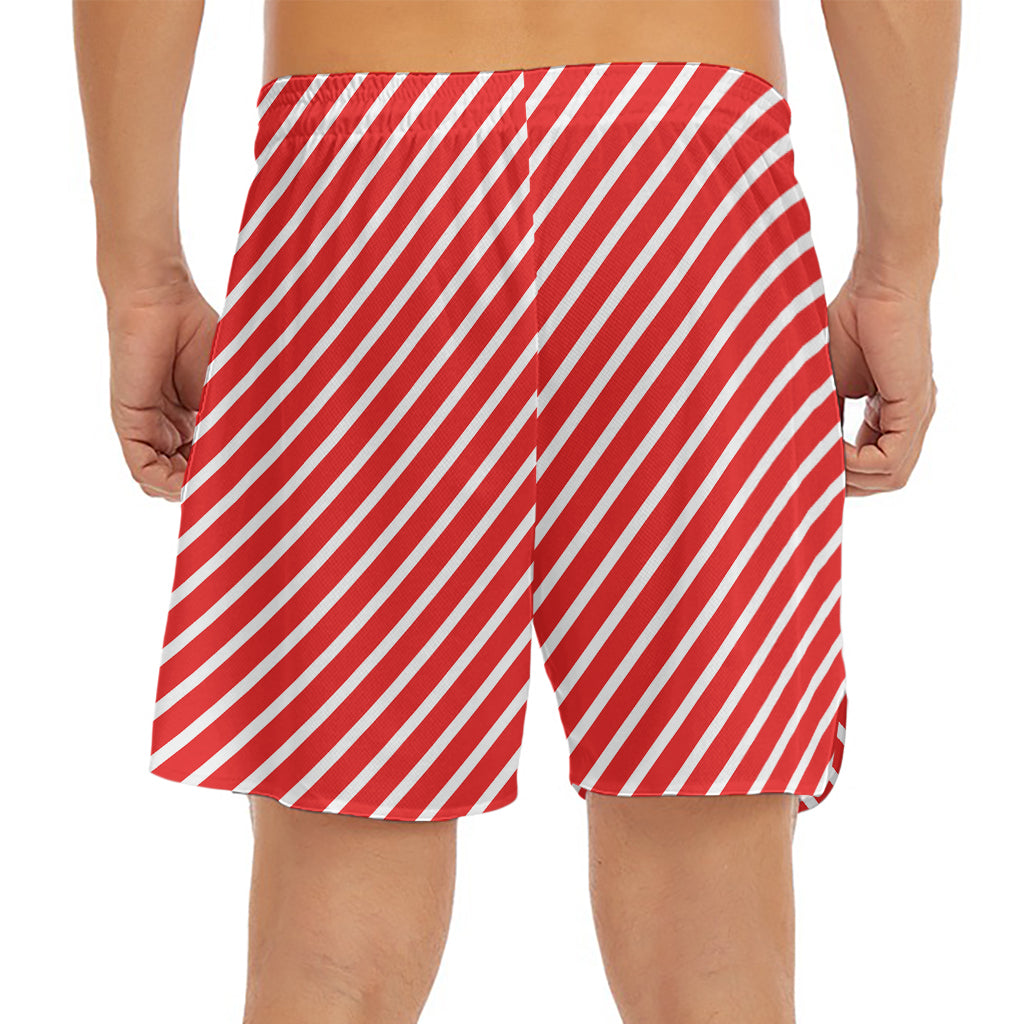 Red And White Candy Cane Pattern Print Men's Split Running Shorts