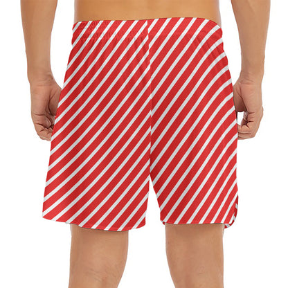 Red And White Candy Cane Pattern Print Men's Split Running Shorts