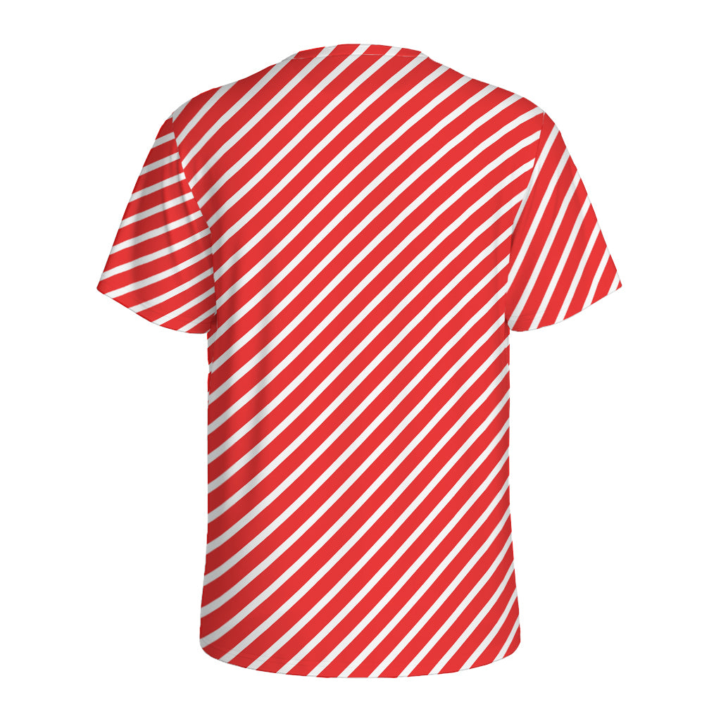 Red And White Candy Cane Pattern Print Men's Sports T-Shirt