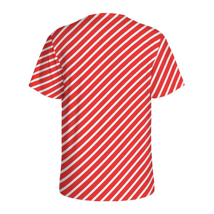 Red And White Candy Cane Pattern Print Men's Sports T-Shirt