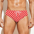 Red And White Candy Cane Pattern Print Men's Swim Briefs