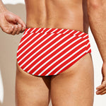 Red And White Candy Cane Pattern Print Men's Swim Briefs