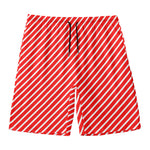 Red And White Candy Cane Pattern Print Men's Swim Trunks