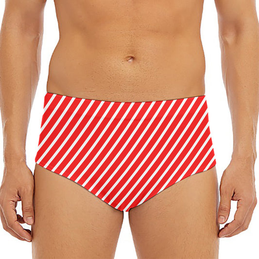 Red And White Candy Cane Pattern Print Men's Triangle Swim Briefs