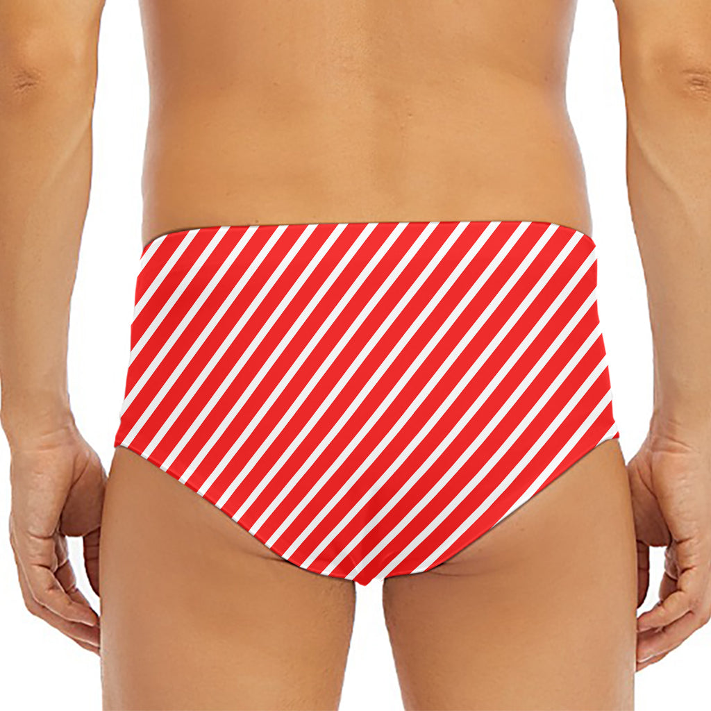 Red And White Candy Cane Pattern Print Men's Triangle Swim Briefs