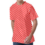 Red And White Candy Cane Pattern Print Men's Velvet T-Shirt