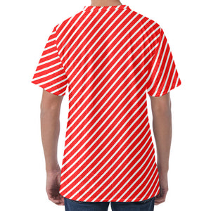 Red And White Candy Cane Pattern Print Men's Velvet T-Shirt