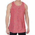 Red And White Candy Cane Pattern Print Men's Velvet Tank Top