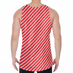 Red And White Candy Cane Pattern Print Men's Velvet Tank Top