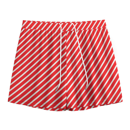 Red And White Candy Cane Pattern Print Mesh Shorts