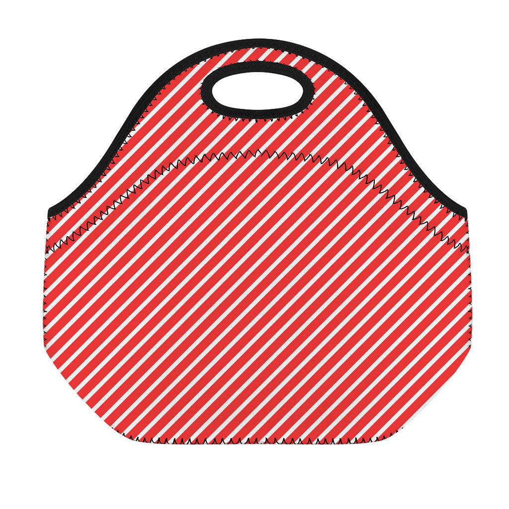 Red And White Candy Cane Pattern Print Neoprene Lunch Bag