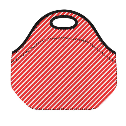 Red And White Candy Cane Pattern Print Neoprene Lunch Bag