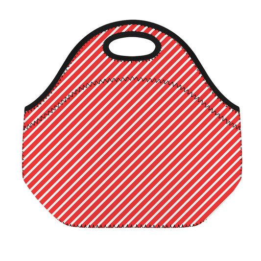 Red And White Candy Cane Pattern Print Neoprene Lunch Bag