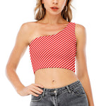 Red And White Candy Cane Pattern Print One Shoulder Crop Top