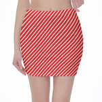 Red And White Candy Cane Pattern Print Pencil Mini Skirt