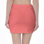 Red And White Candy Cane Pattern Print Pencil Mini Skirt
