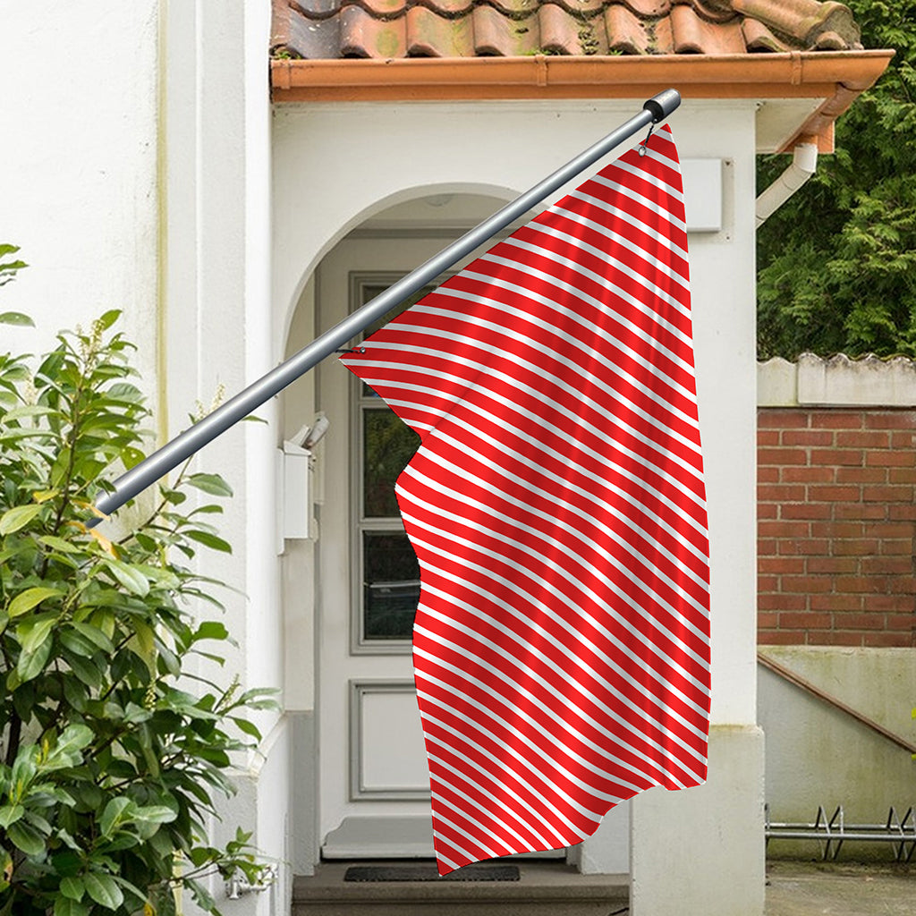 Red And White Candy Cane Pattern Print Polyester Flag