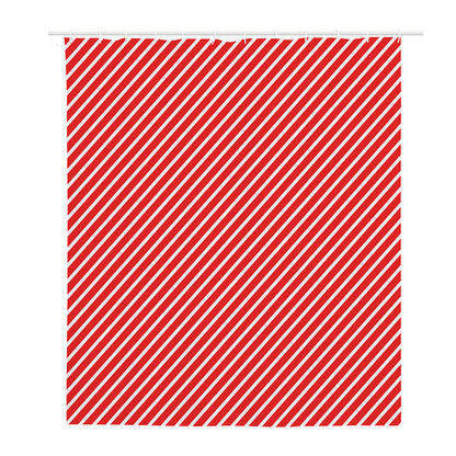 Red And White Candy Cane Pattern Print Polyester Shower Curtain