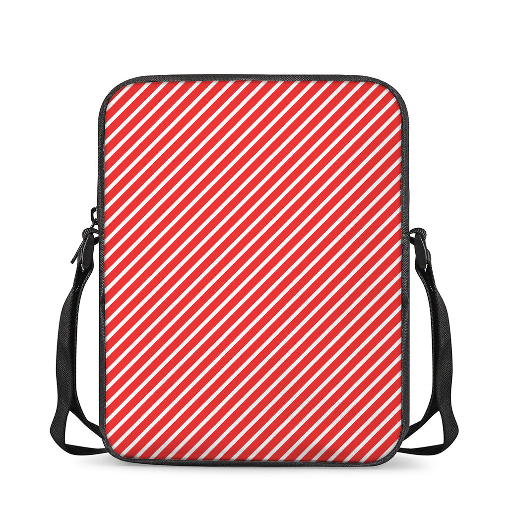Red And White Candy Cane Pattern Print Rectangular Crossbody Bag