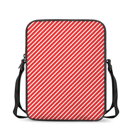 Red And White Candy Cane Pattern Print Rectangular Crossbody Bag