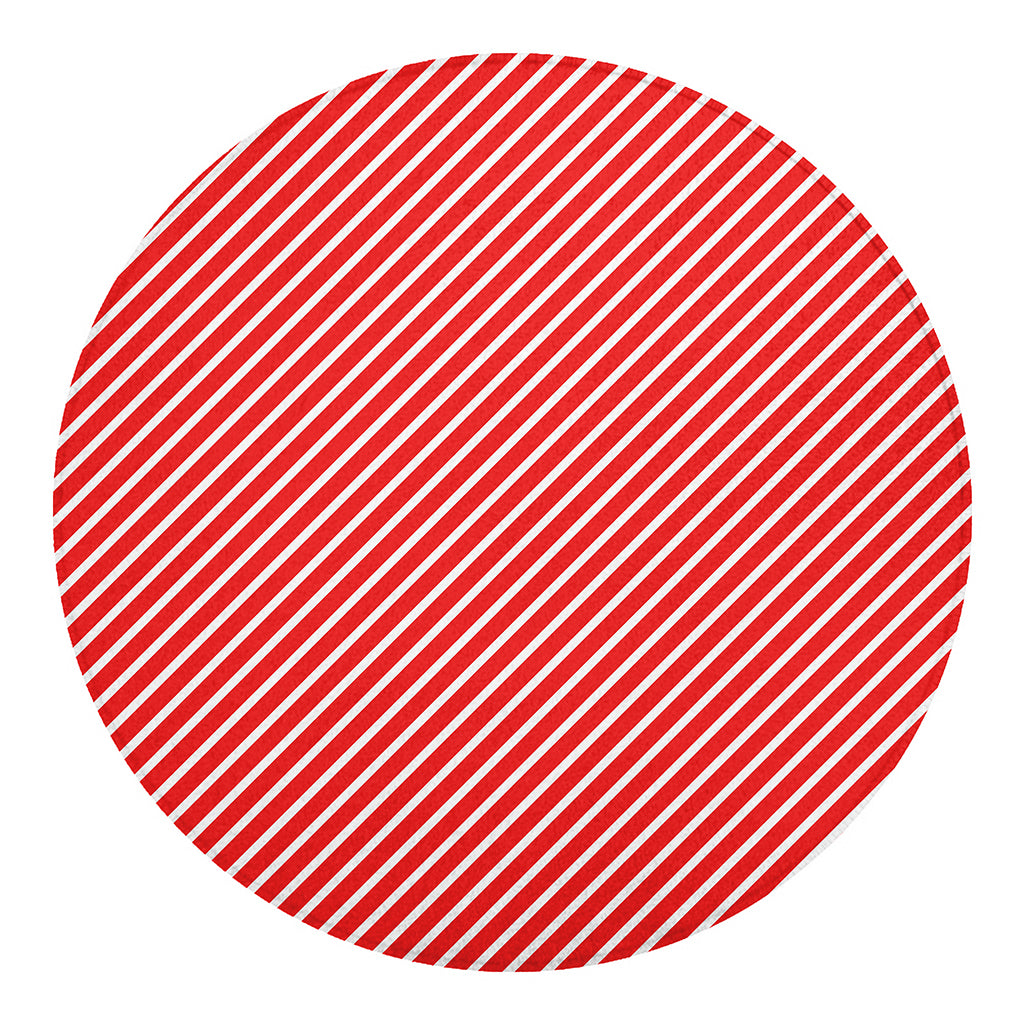 Red And White Candy Cane Pattern Print Round Blanket