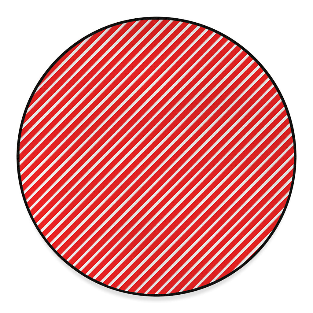 Red And White Candy Cane Pattern Print Round Floor Mat
