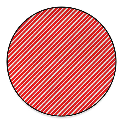 Red And White Candy Cane Pattern Print Round Floor Mat