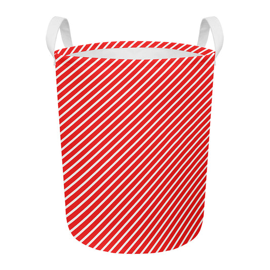Red And White Candy Cane Pattern Print Round Laundry Basket