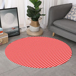 Red And White Candy Cane Pattern Print Round Rug