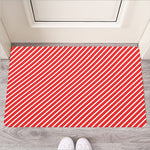 Red And White Candy Cane Pattern Print Rubber Doormat