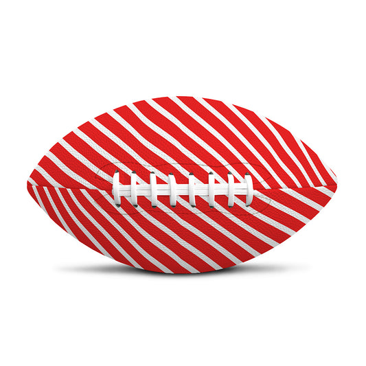 Red And White Candy Cane Pattern Print Rugby Ball