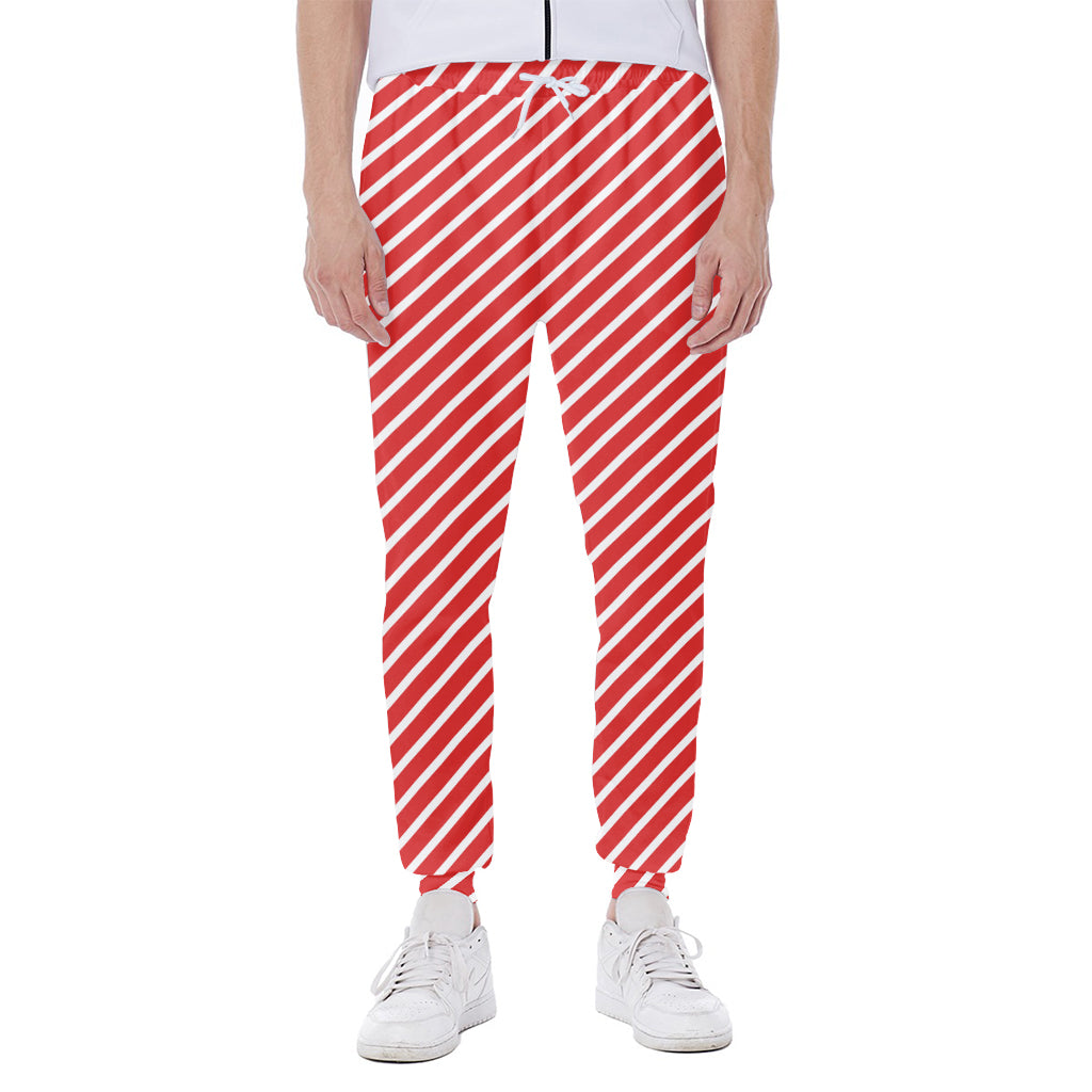 Red And White Candy Cane Pattern Print Scuba Joggers