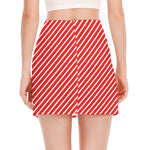 Red And White Candy Cane Pattern Print Side Slit Mini Skirt